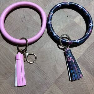 Pink and Floral Keychain Bracelet Set